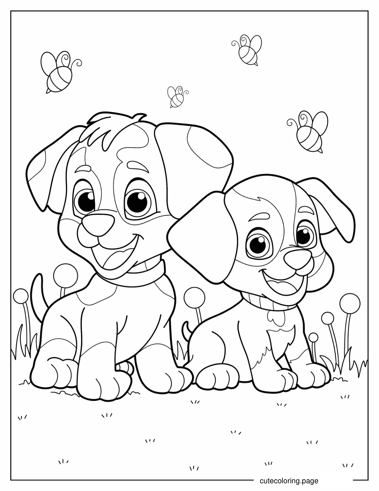 Cartoon Dogs In Lawn Coloring Page coloring page