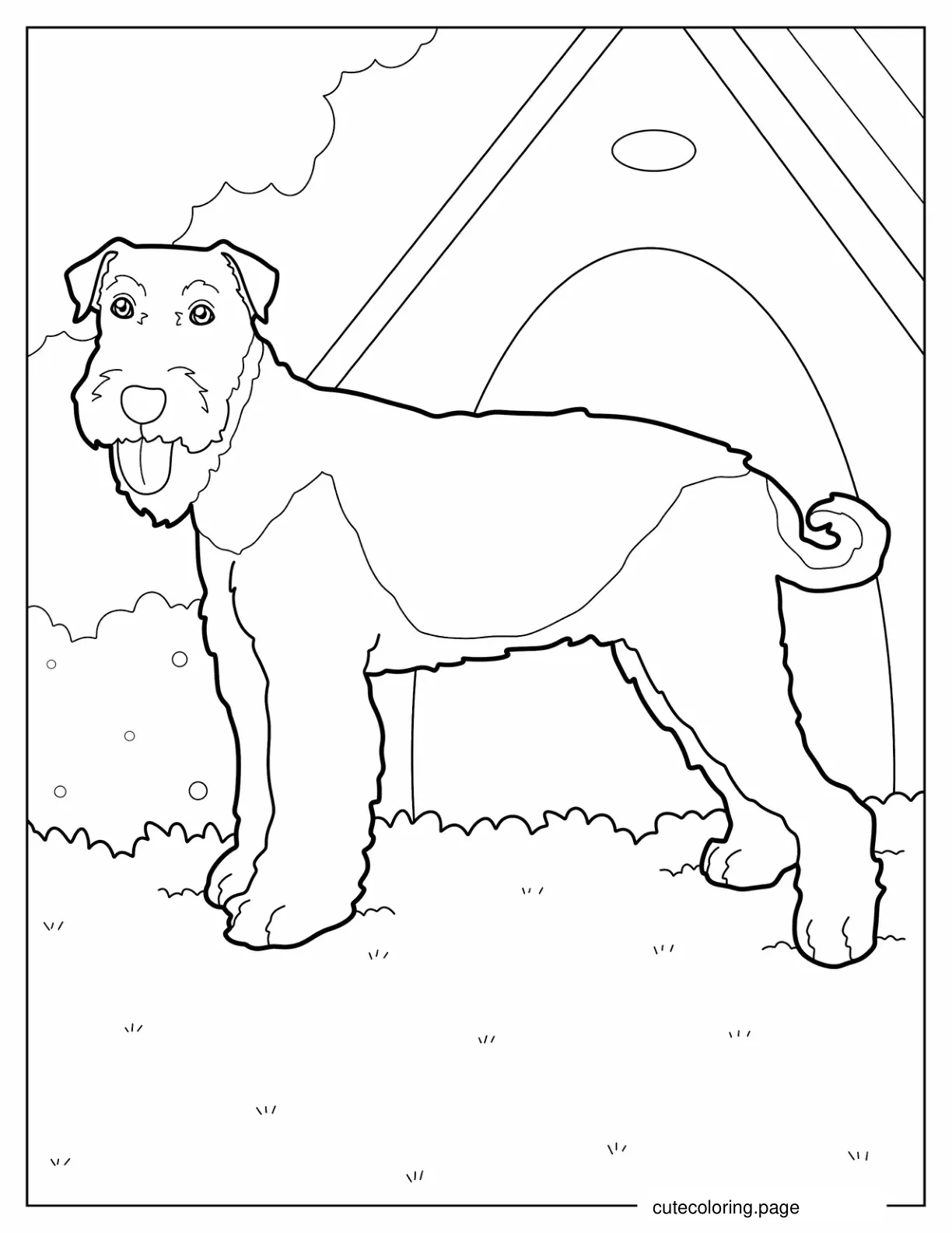 Coloring Page Of Terrier In Front Of Dog House coloring page