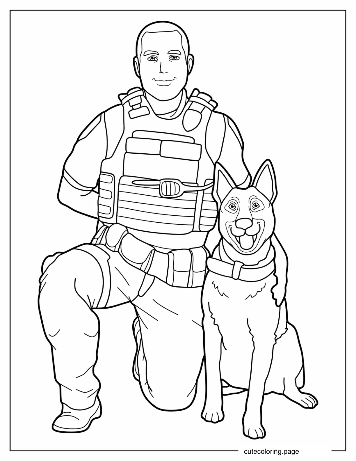 Coloring Sheet Of Police Officer With K 9 Dog coloring page