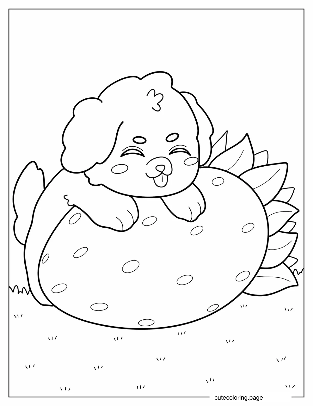 Cute Chibi Dog On Strawberry Coloring Page coloring page