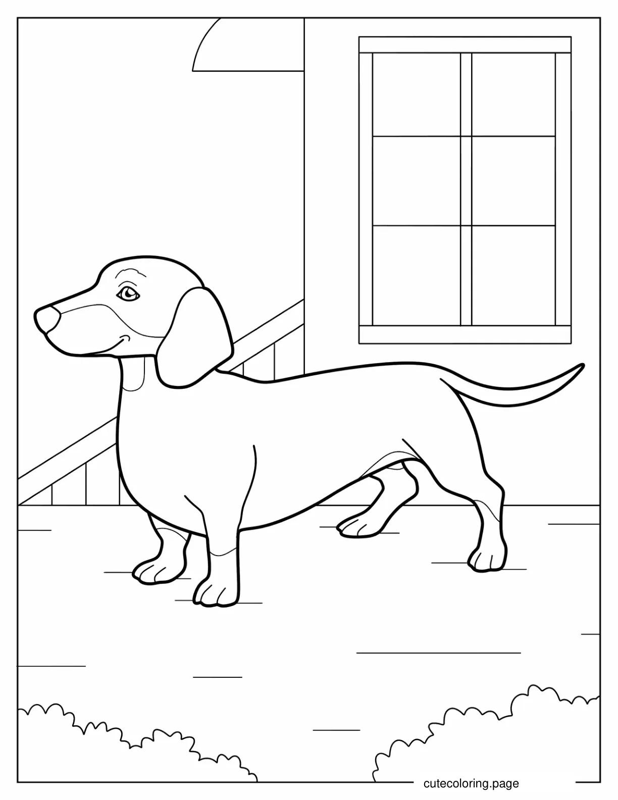 Dachshund Dog Outside Of House coloring page