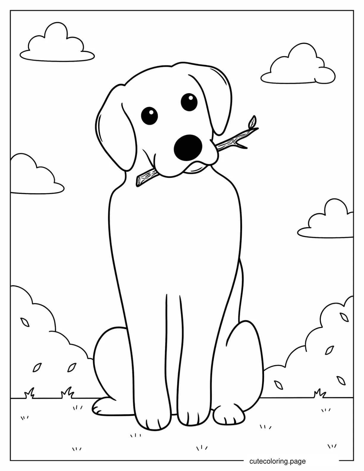 Easy Outline Of Dog With Stick coloring page