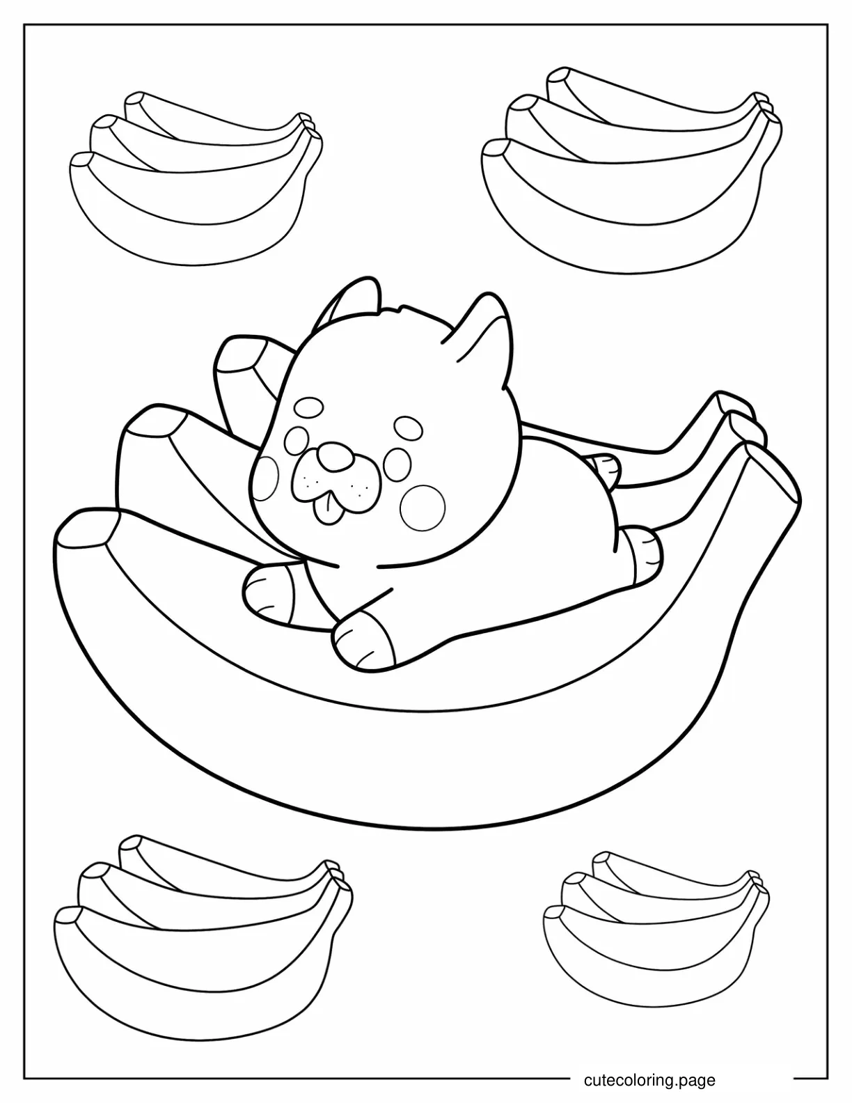 Easy Outline Of Puppy On Banana To Color coloring page