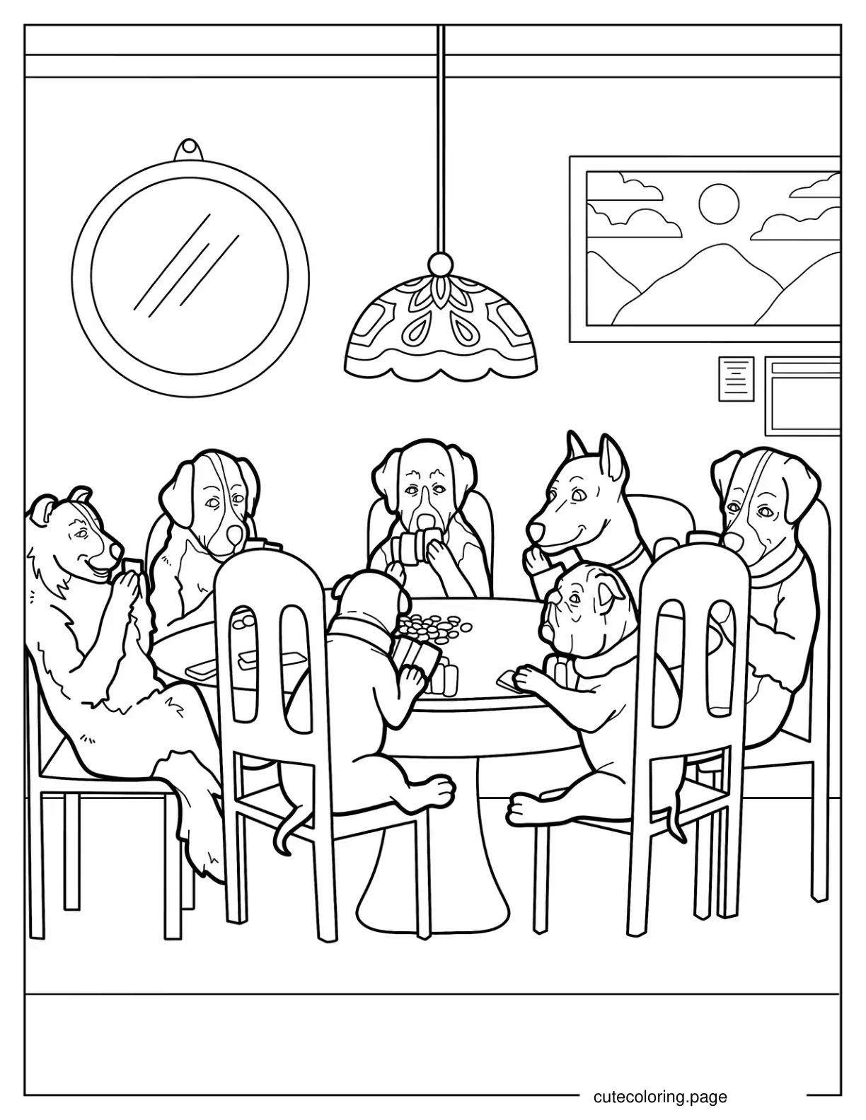 Funny Coloring Page Of Dogs Playing Poker coloring page