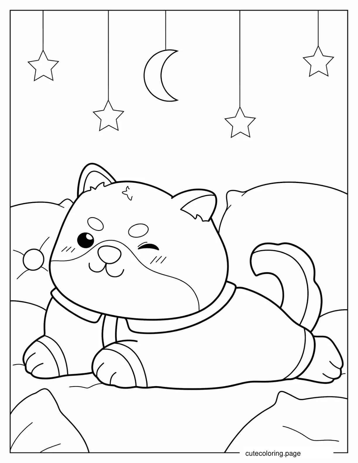 Kawaii Shiba Inu In Pajamas coloring page