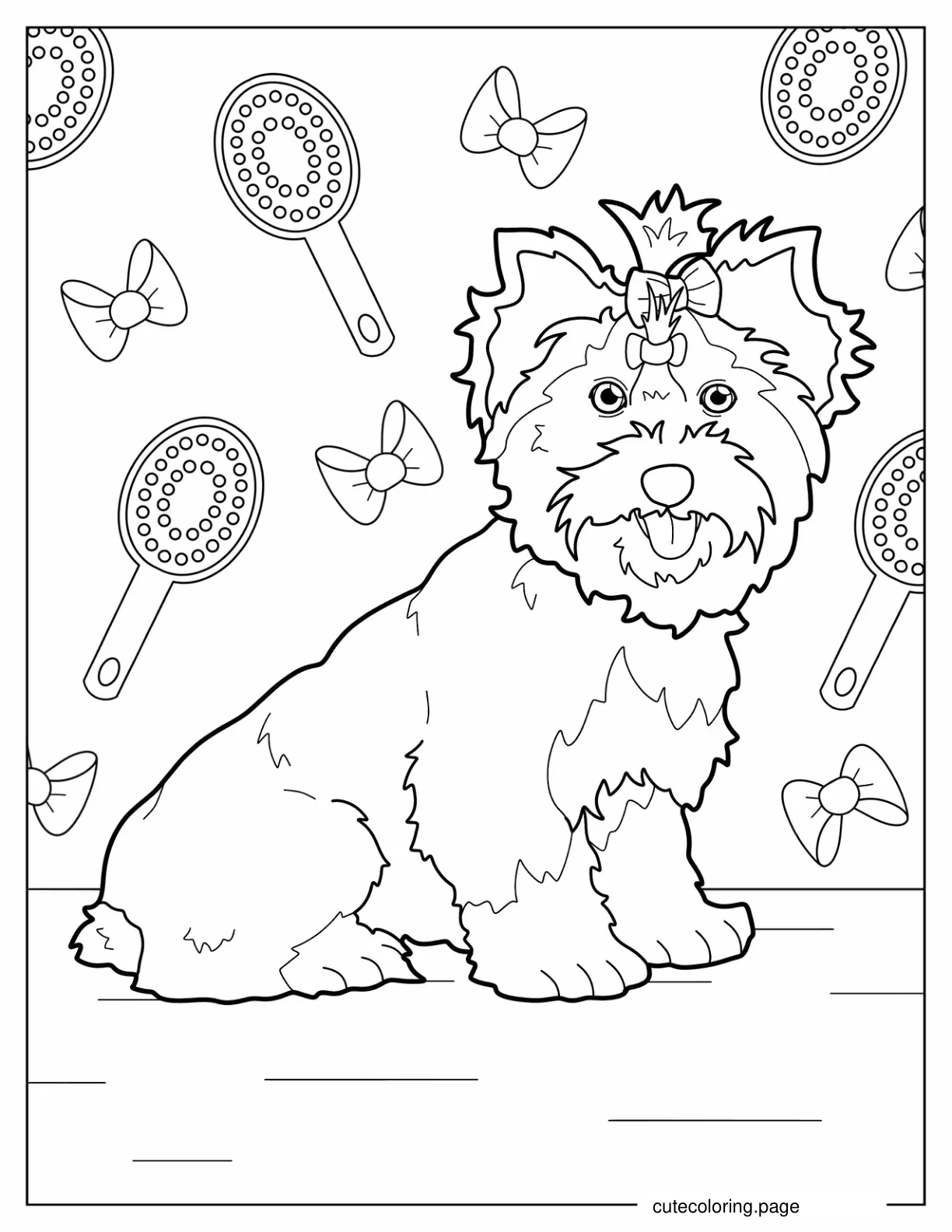 Kawaii Yorkshire Terrier With Ribbon To Color coloring page