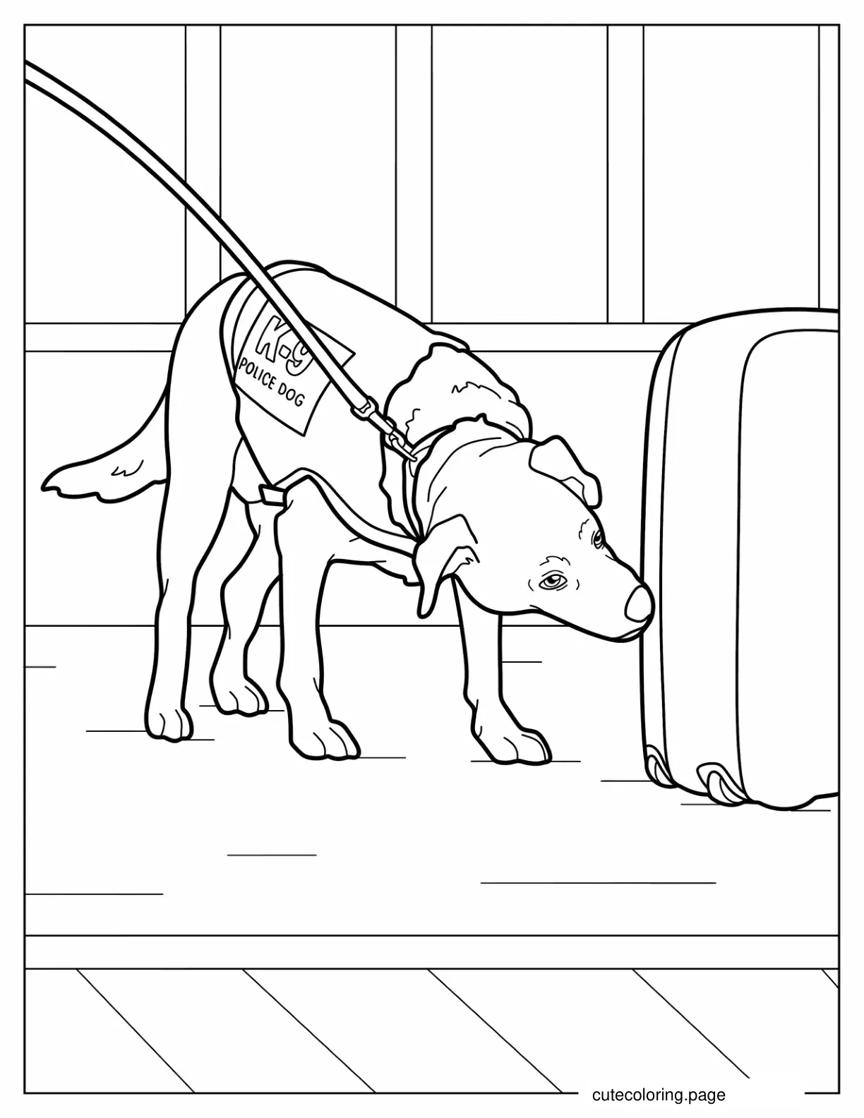 Labrador K 9 Police Dog Sniffing Luggage coloring page