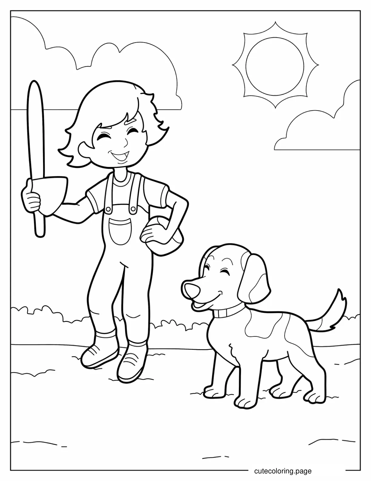 Little Boy Playing With Dog Under The Sun coloring page