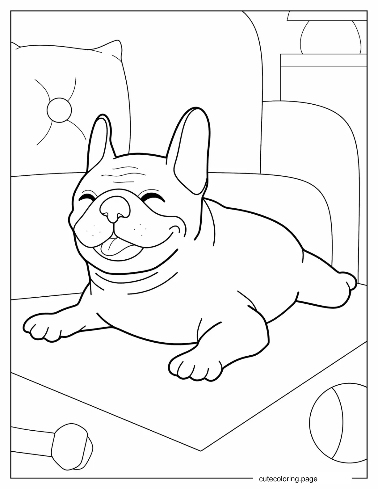 Smiling French Bulldog On Sofa Coloring In coloring page