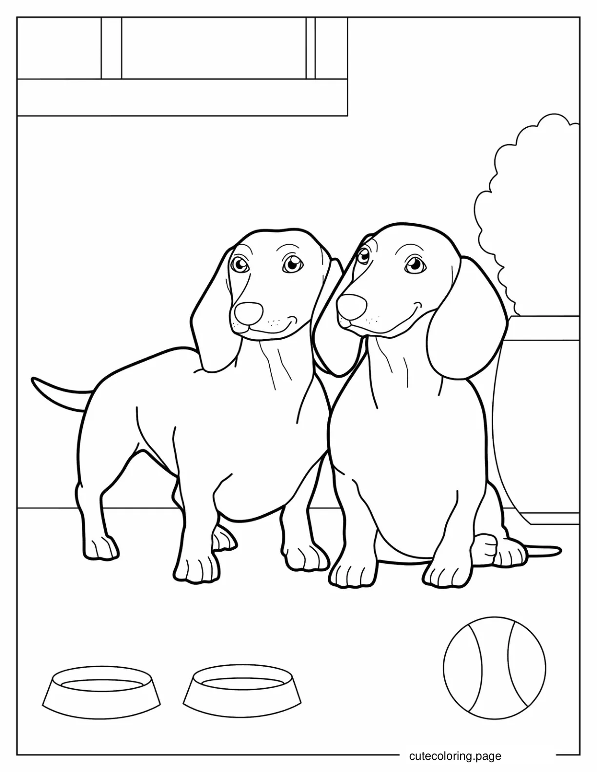 Two Dachshunds Posing For Picture coloring page