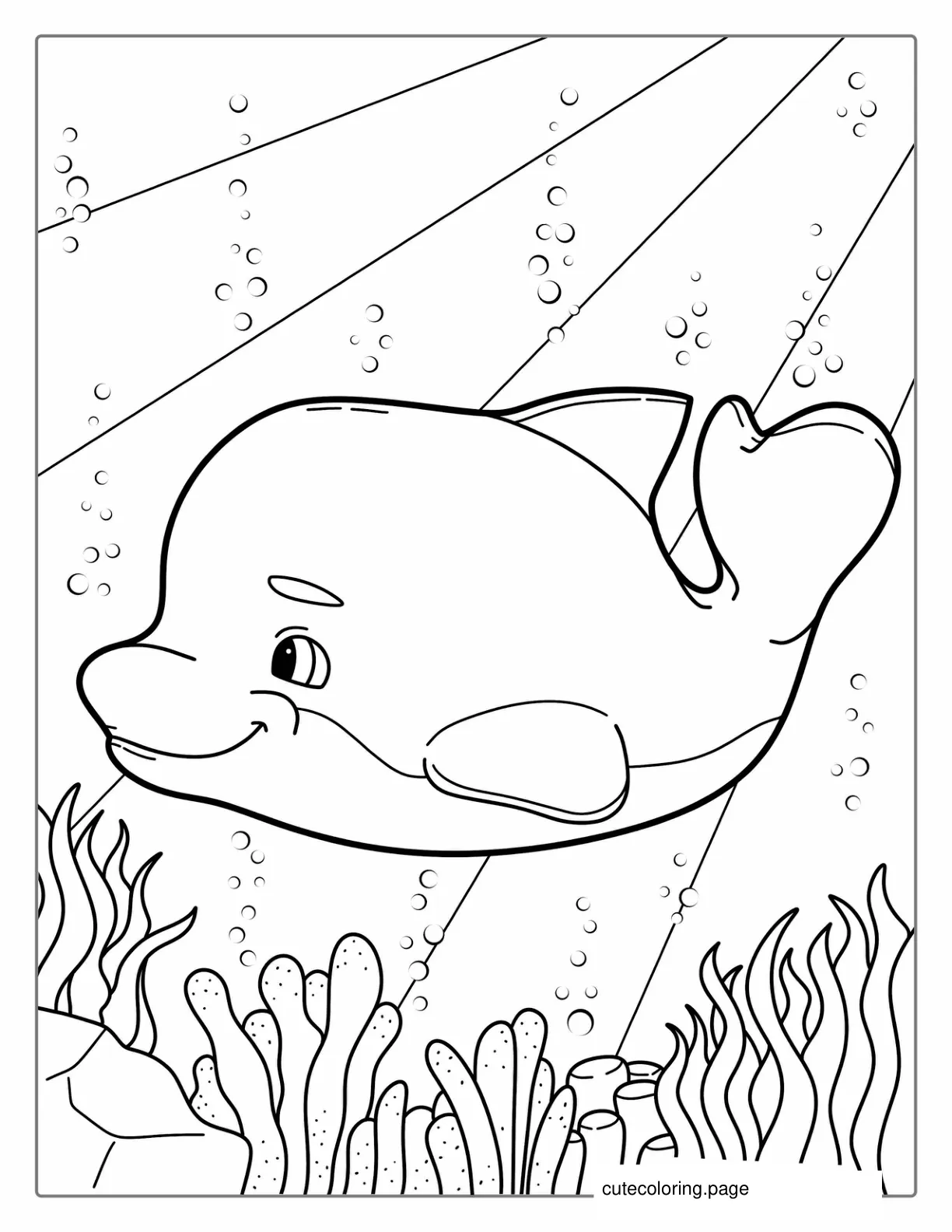 Cartoon Dolphin Swimming In Ocean To Color coloring page