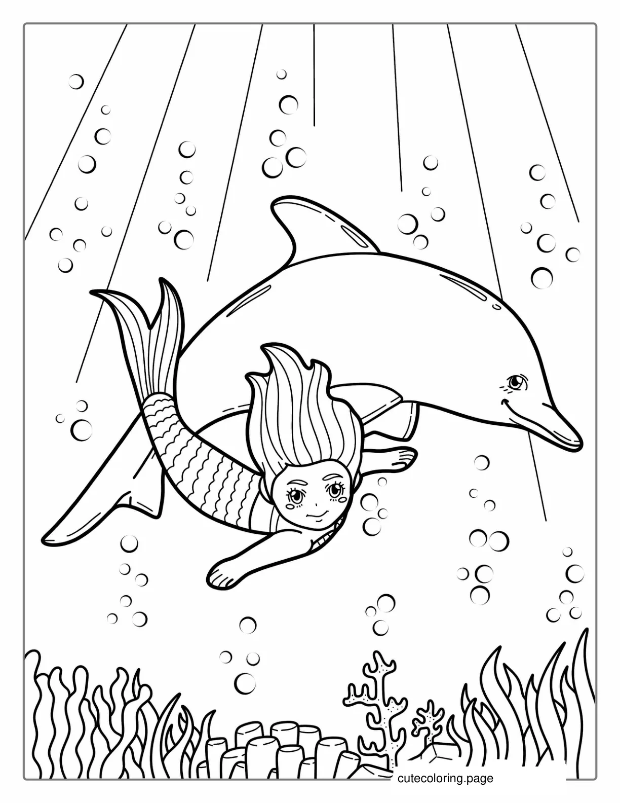 Dolphin And Mermaid Coloring Page For Kids coloring page