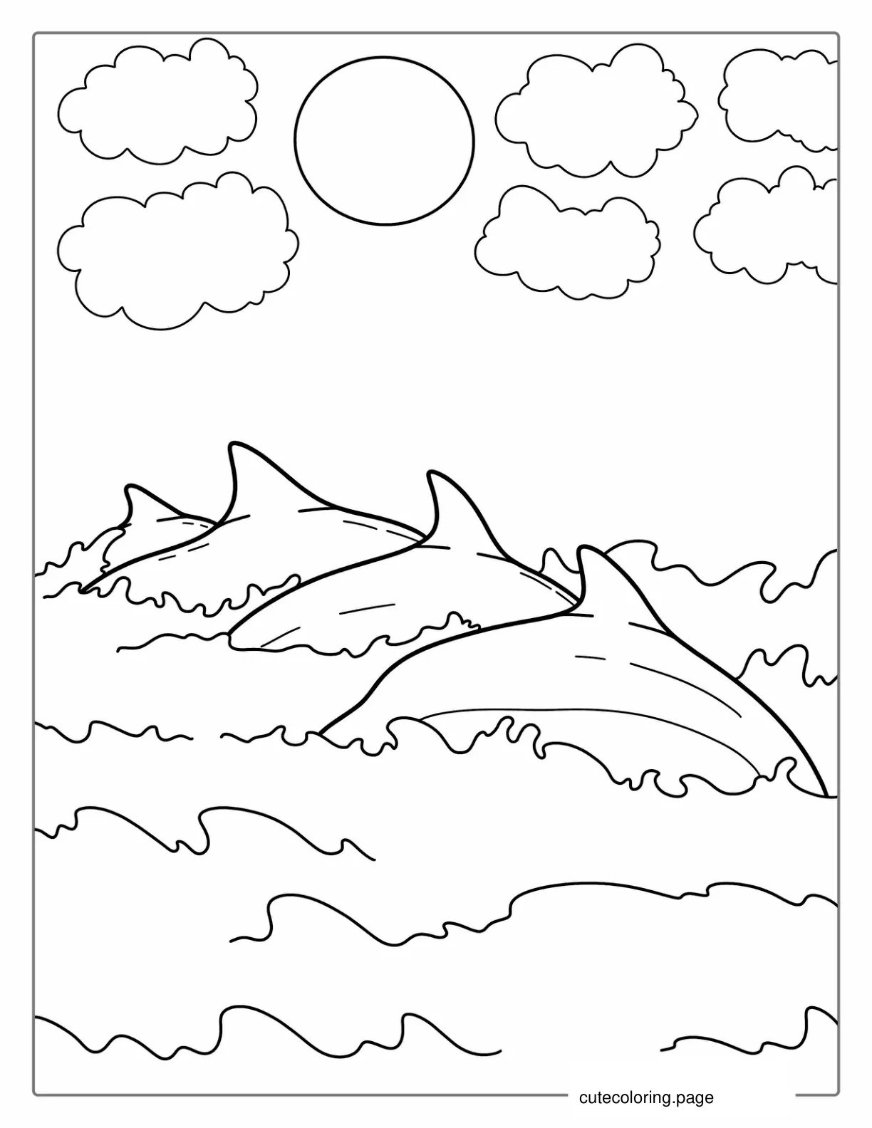 Dolphin Fins Emerging From Ocean coloring page