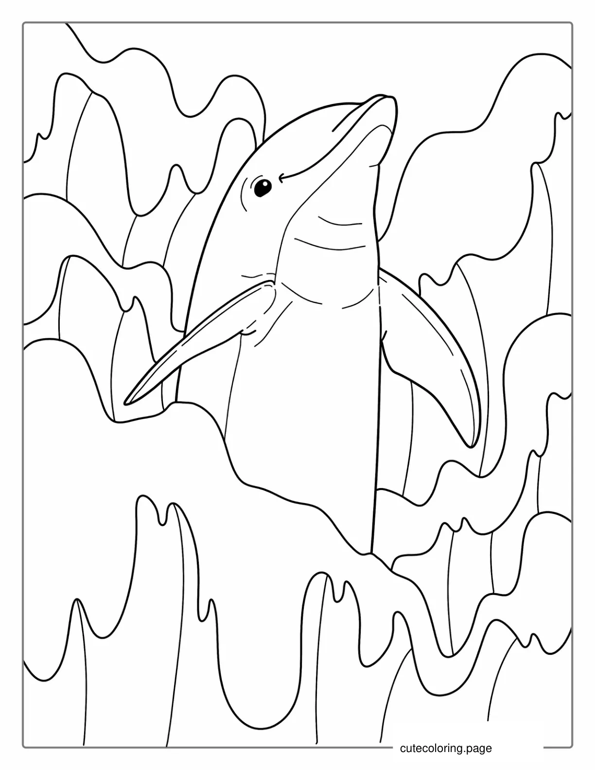 Dolphin Poking Out Of Waves To Color coloring page