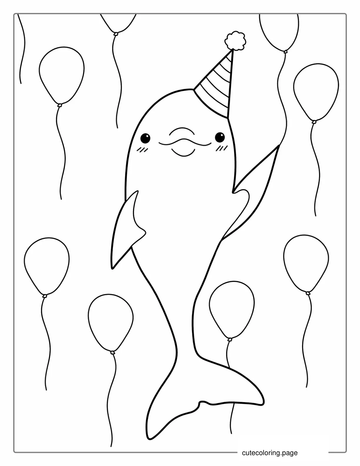 Dolphin Wearing Party Hard With Balloons coloring page