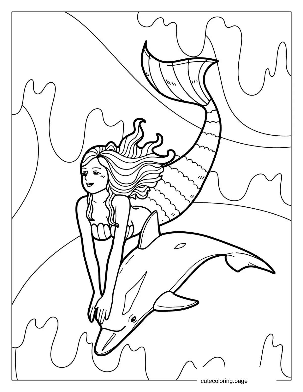 Mermaid And Dolphin Coloring Page coloring page