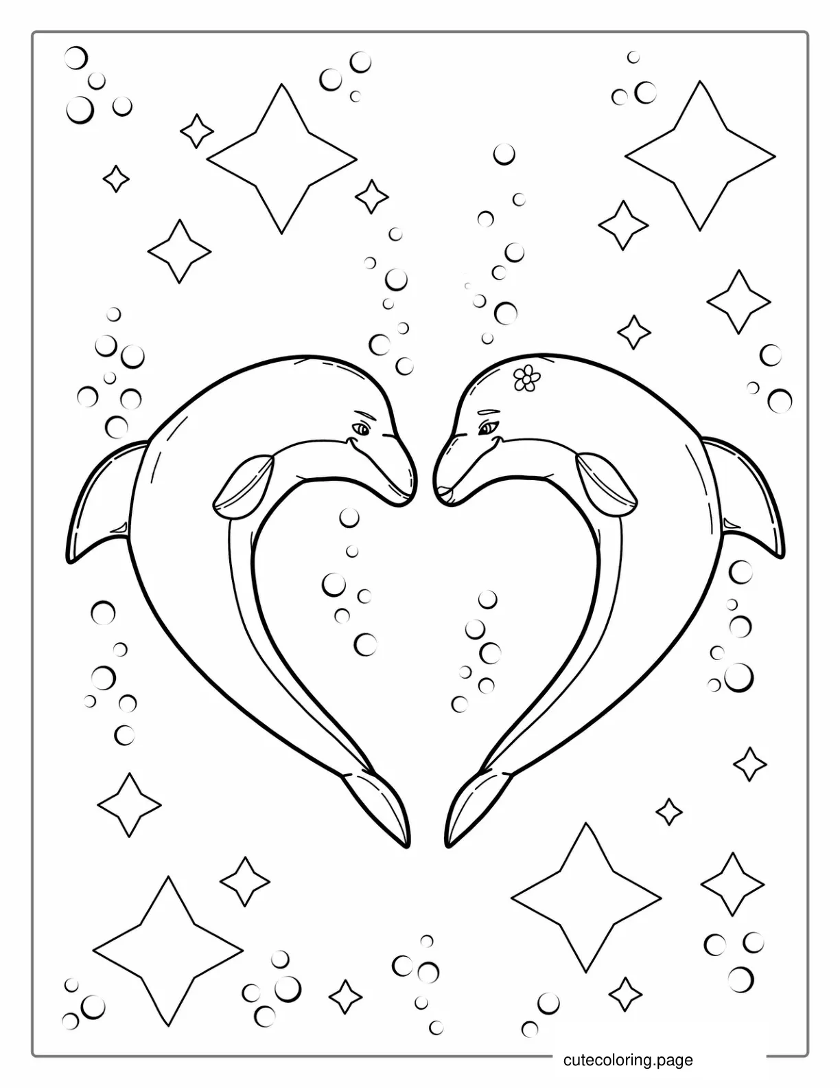 Two Dolphins Shaped In A Love Heart coloring page