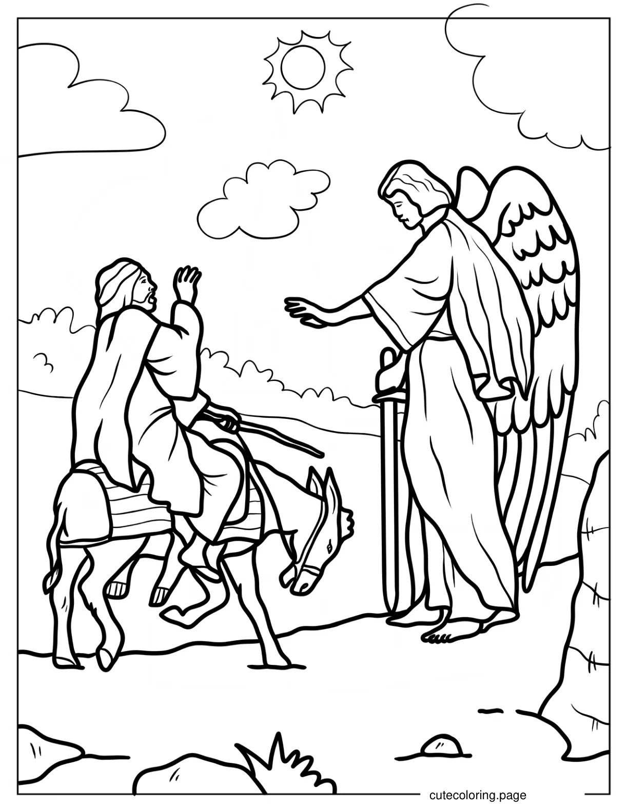 Balaam And Donkey Stopping In Front Of An Angel coloring page