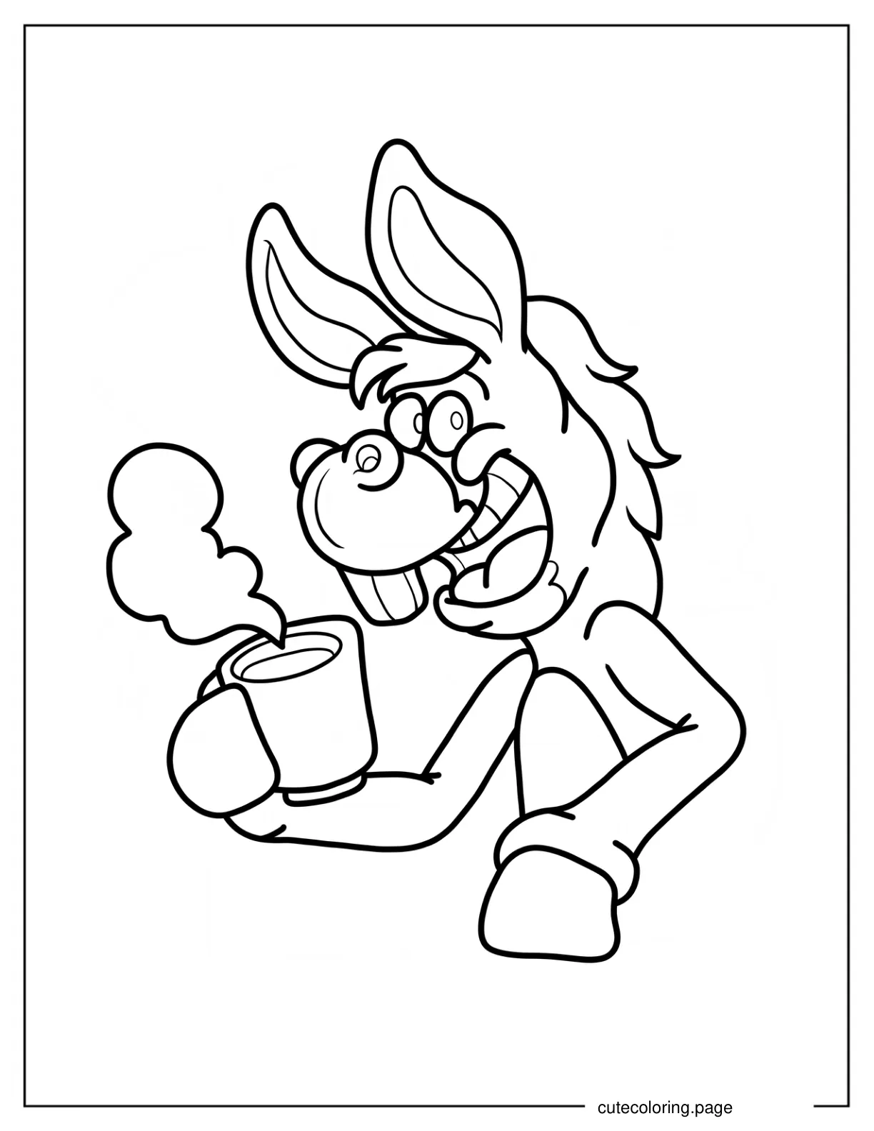 Cartoon Donkey Holding Mug Of Coffee coloring page