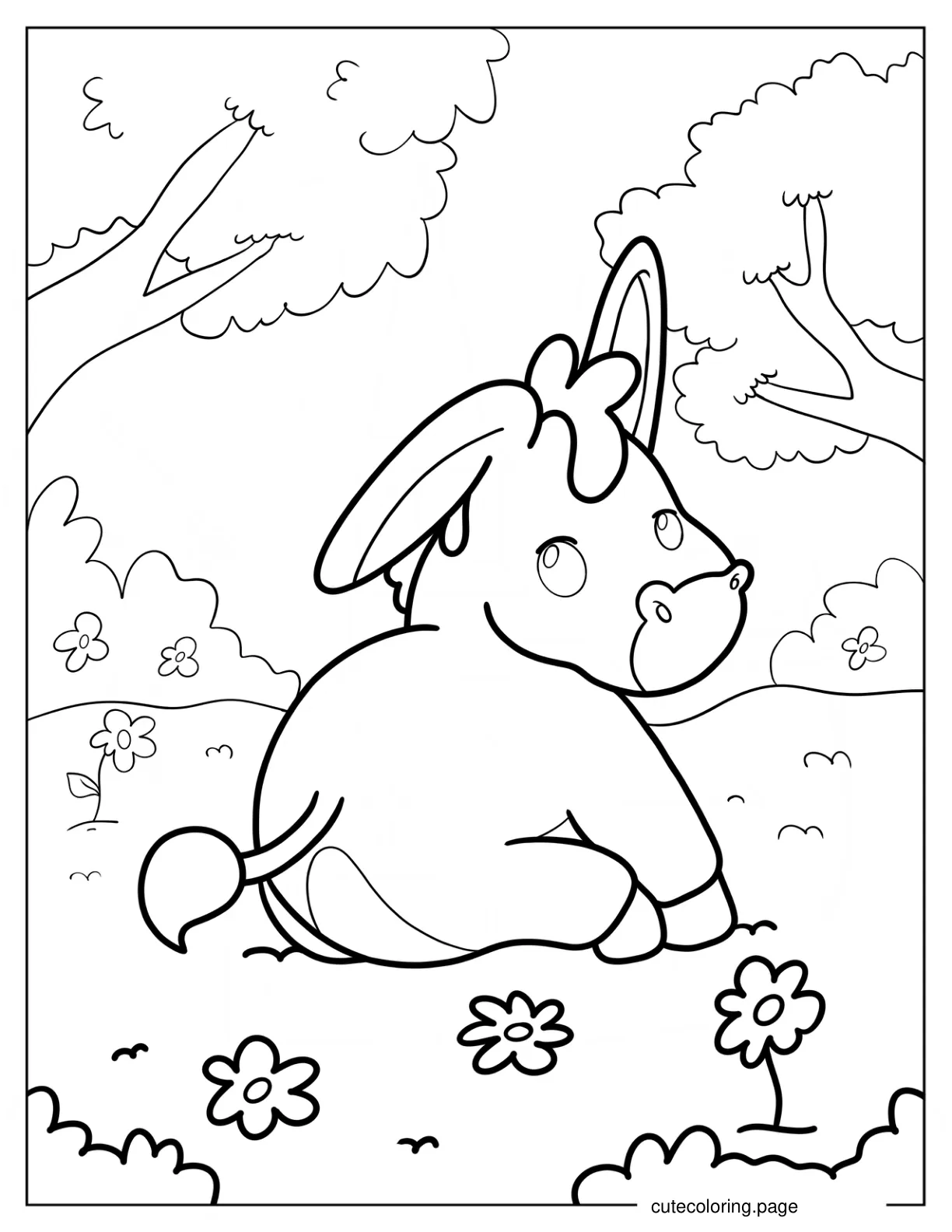 Chibi Donkey In A Flower Field Coloring Page coloring page