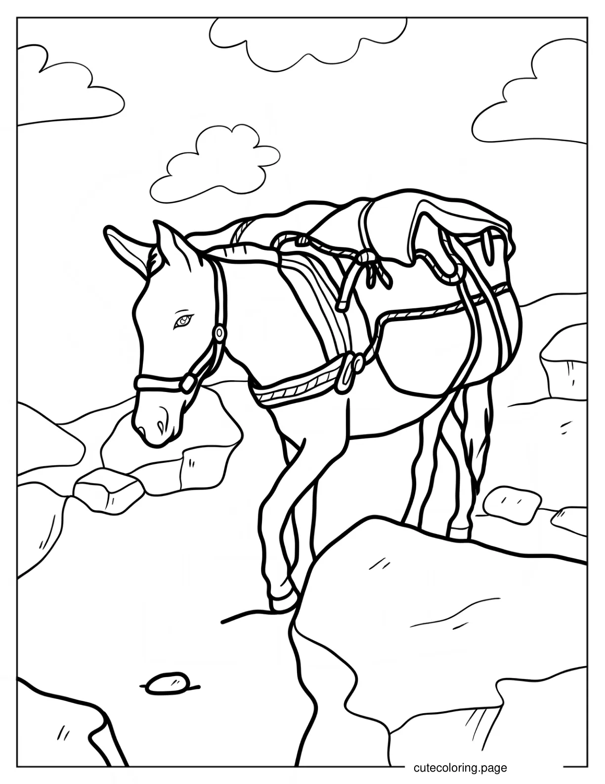 Donkey Carrying Baggage While Traveling Coloring Sheet coloring page