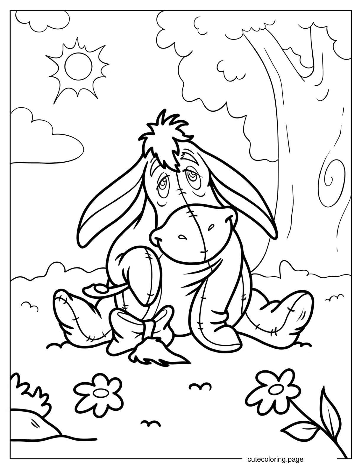 Eeyore Donkey Sitting On A Field Coloring Page coloring page