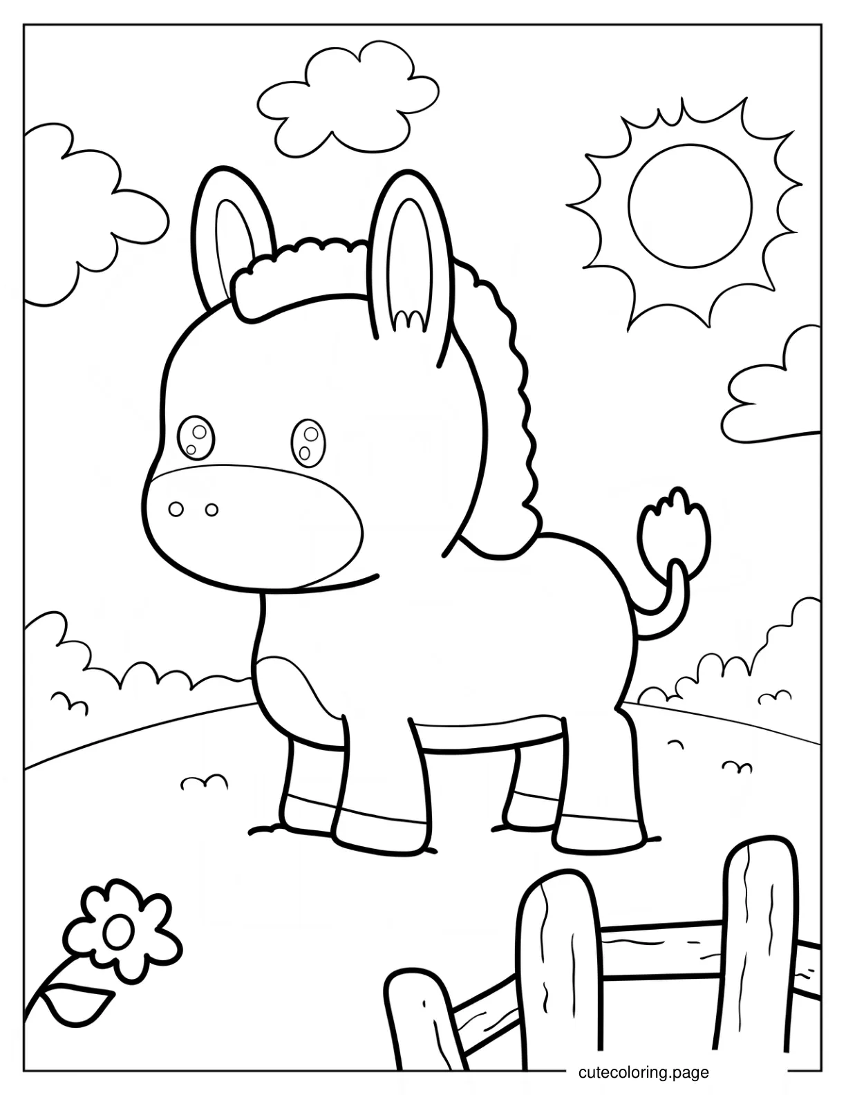 Kawaii Donkey Coloring Page For Preschoolers coloring page