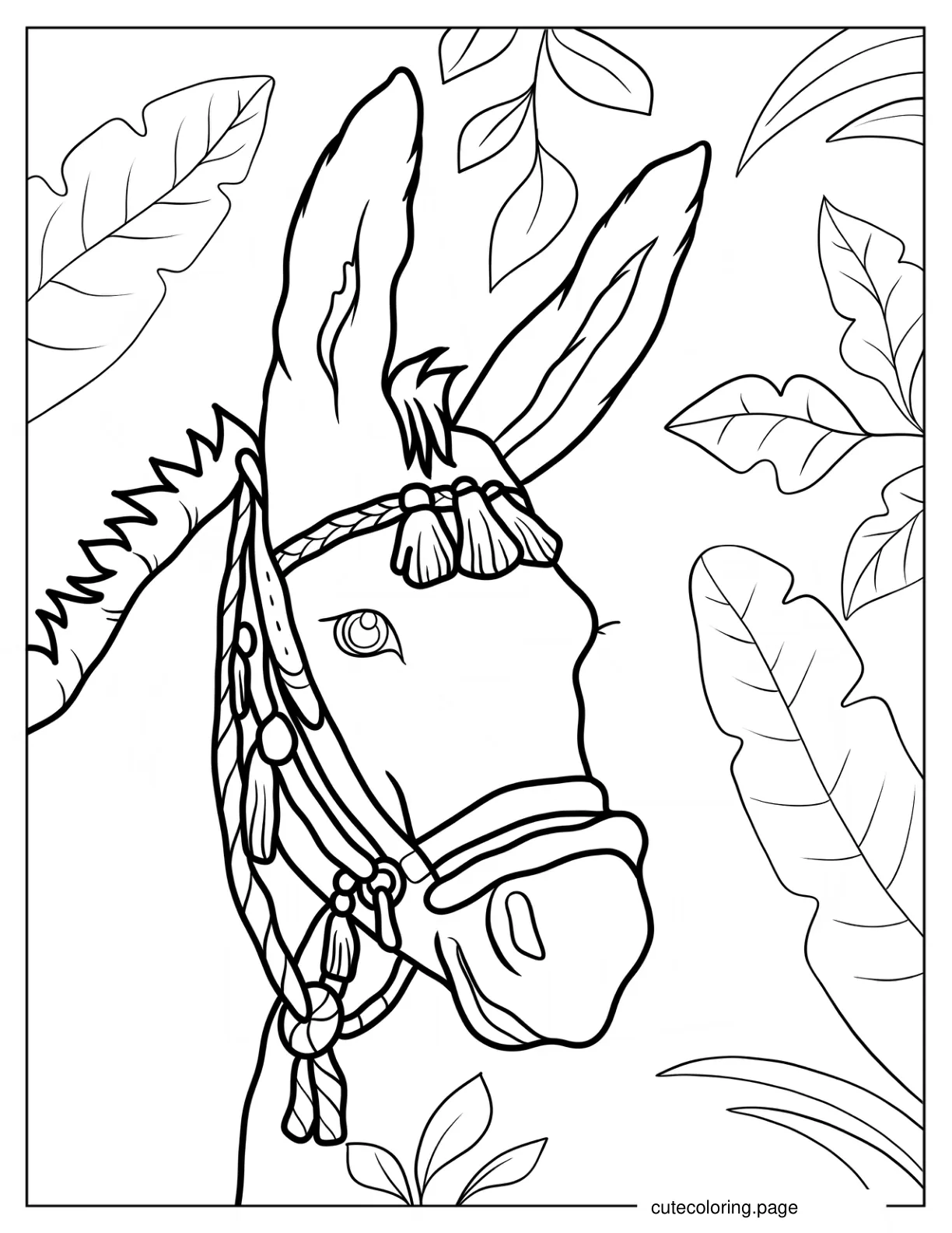 Realistic Donkey With Bridle Coloring Sheet coloring page