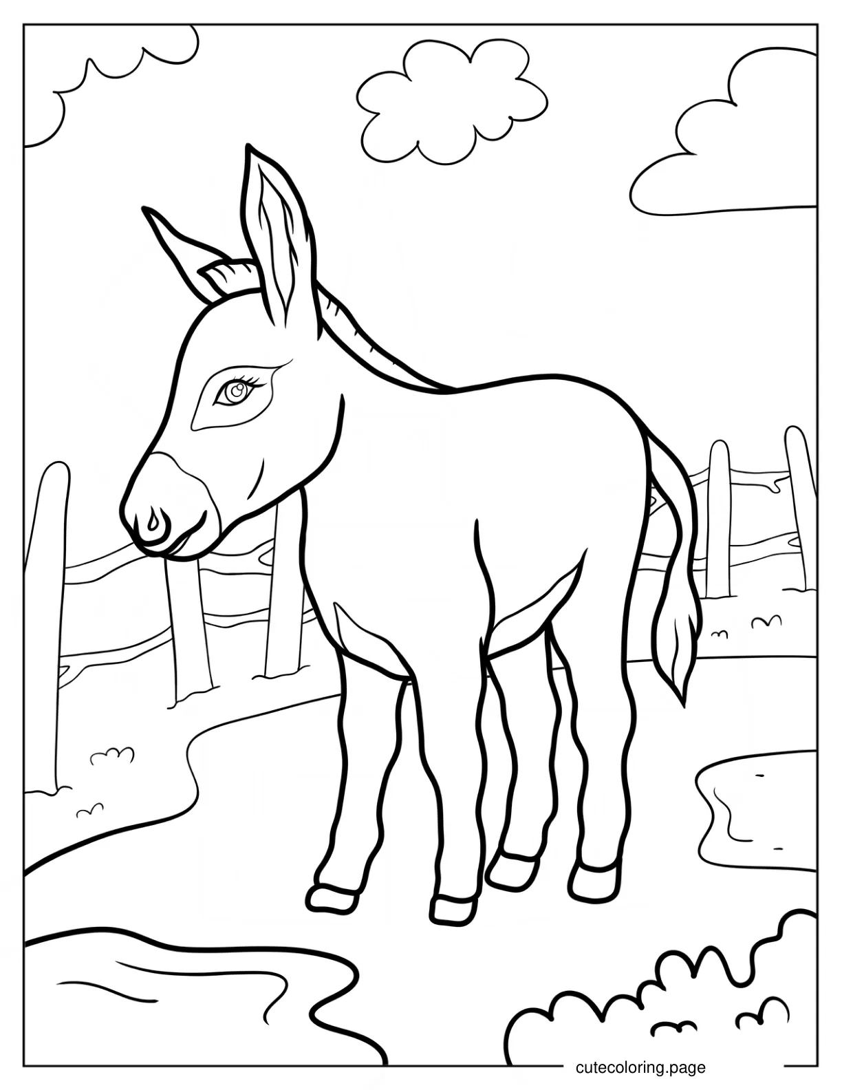 Realistic Smiling Donkey Coloring Page For Kids coloring page