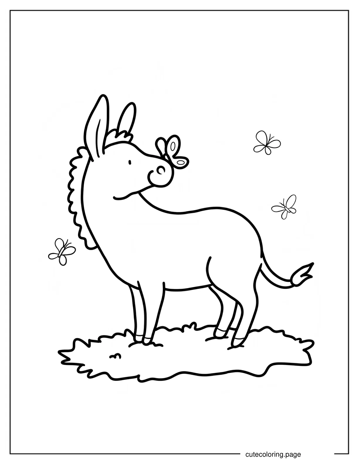 Simple Donkey With Butterfly On Nose Coloring Sheet coloring page