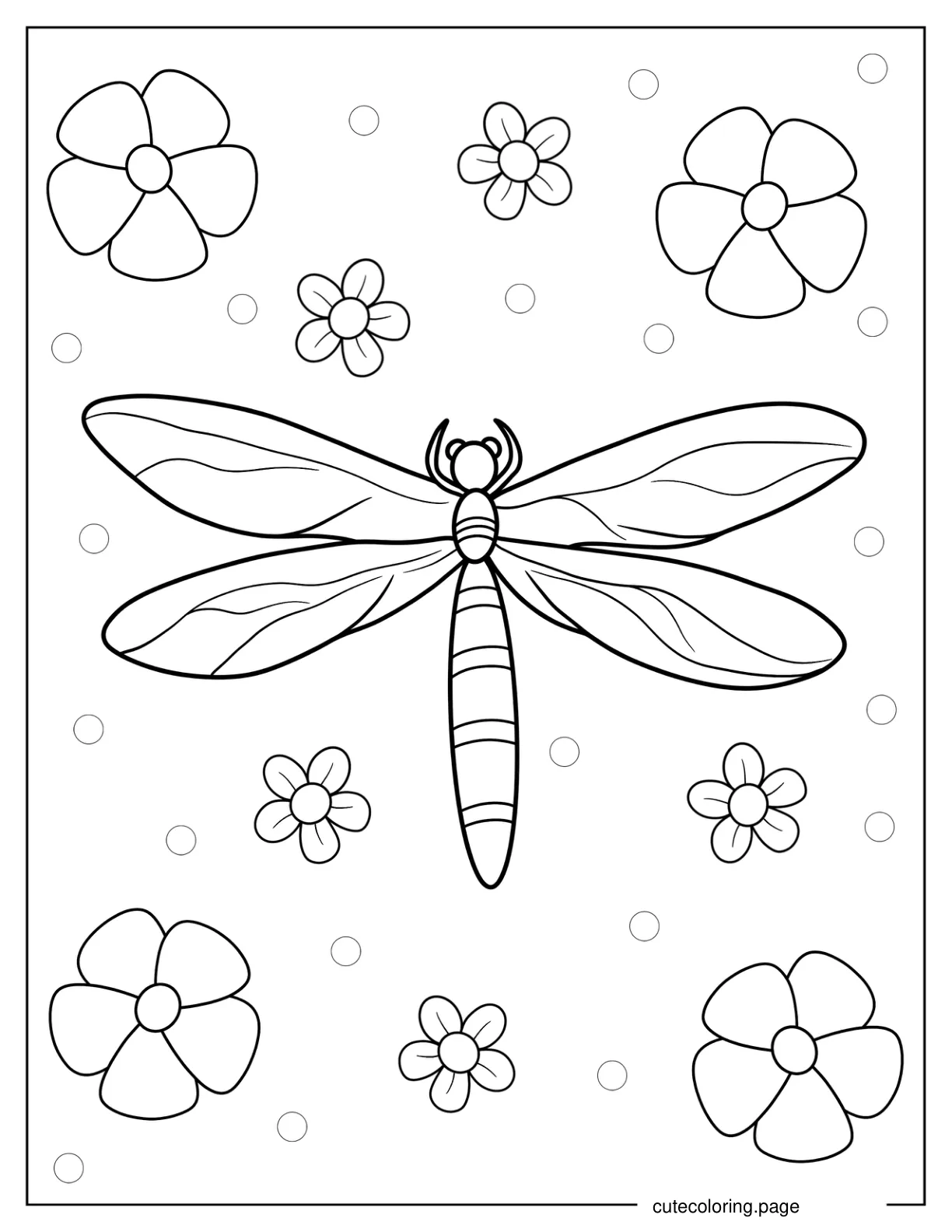 Dragonly With Large Wings And Flowers In Background 2 coloring page