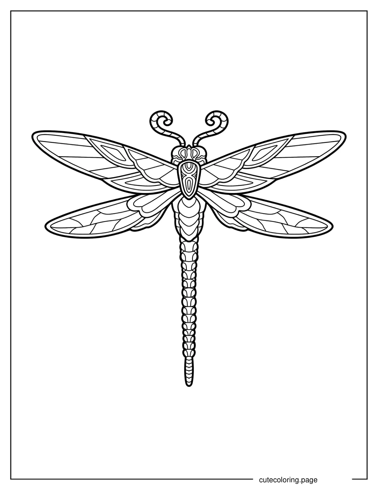 Elegant Dragonfly With Curly Antenna Coloring Sheet 2 coloring page