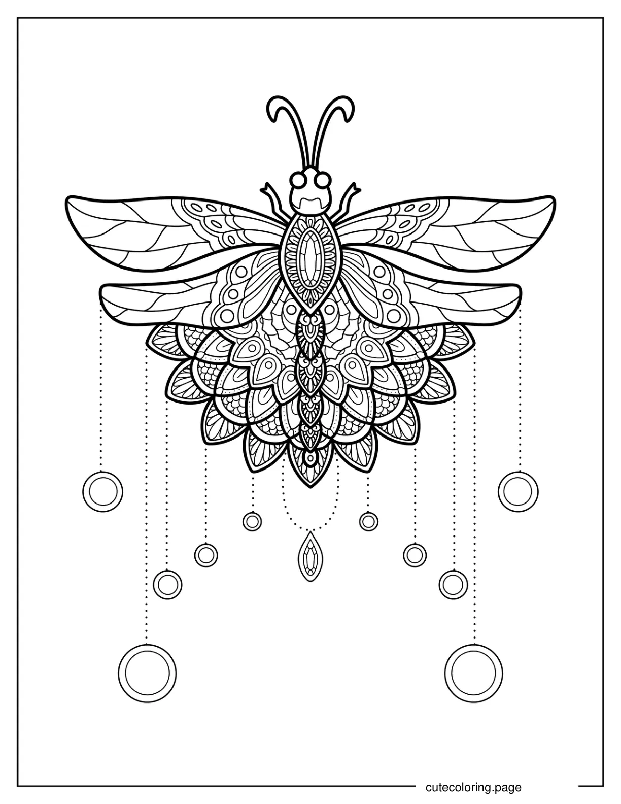 Intricate Dragonfly Mandala With Chain And Rings 2 coloring page