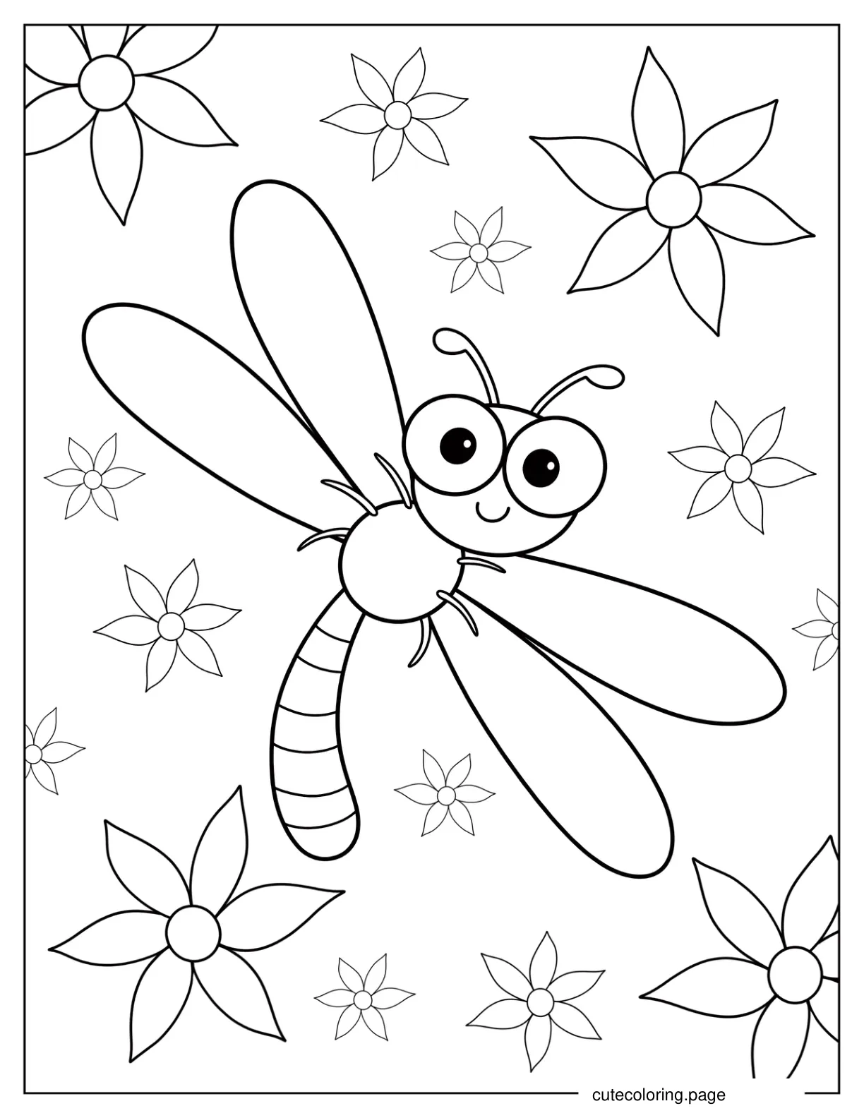 Kawaii Dragonfly With Flowers Coloring Page For Kids 2 coloring page