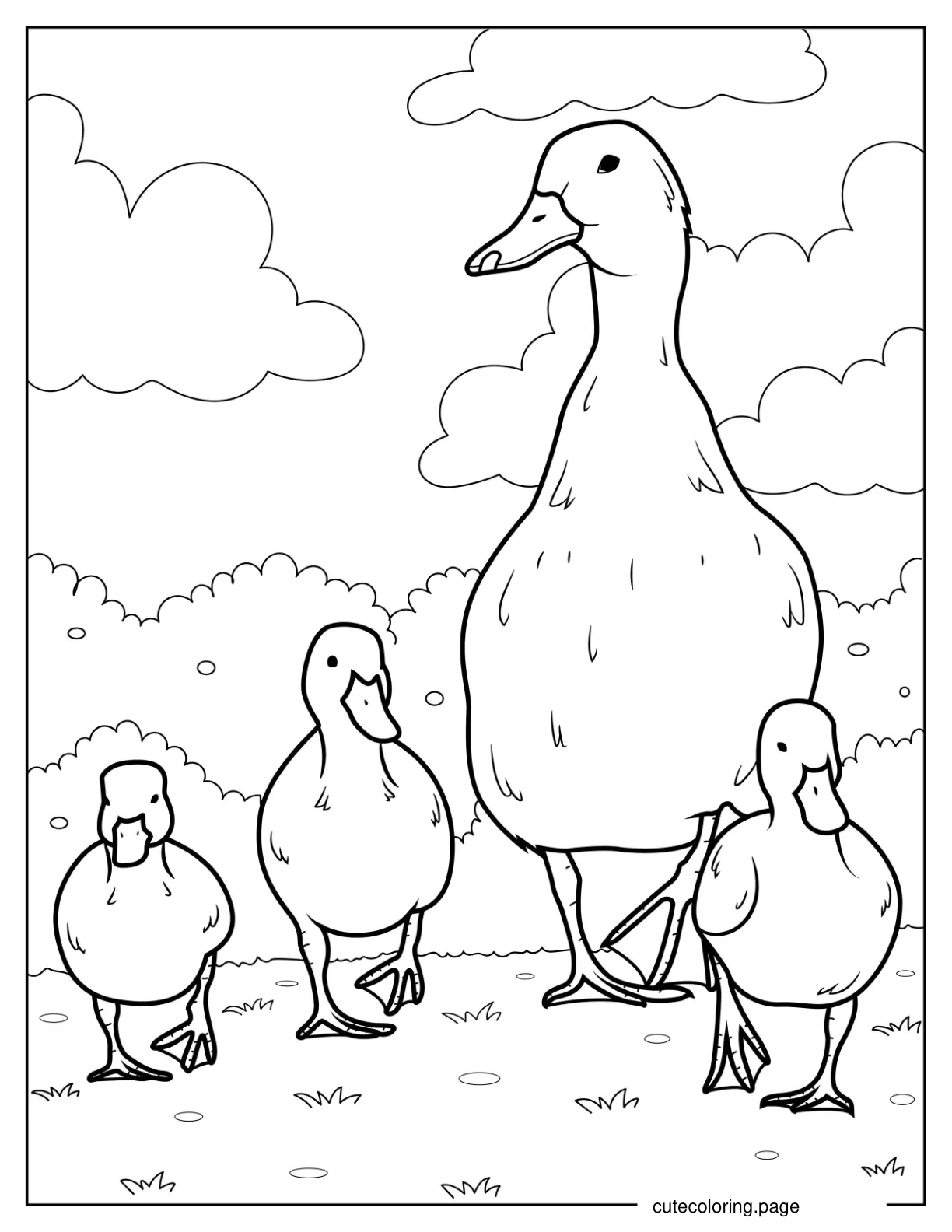 Blue winged Teal Duck With Ducklings coloring page