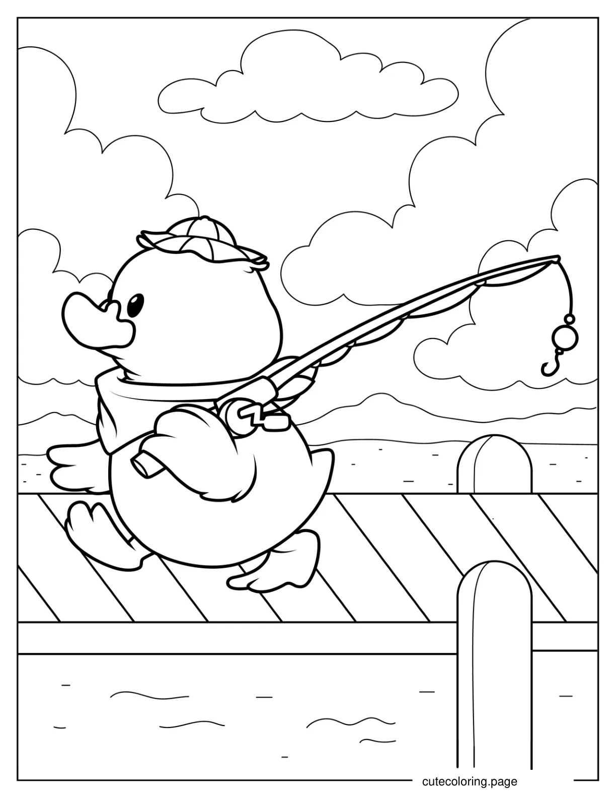 Cartoon Baby Duck Going Fishing coloring page