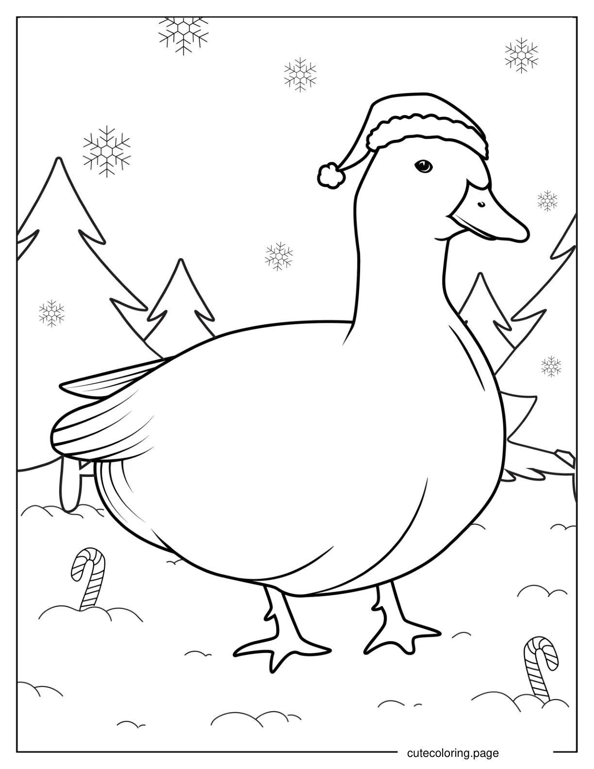 Christmas Themed Duck To Color coloring page