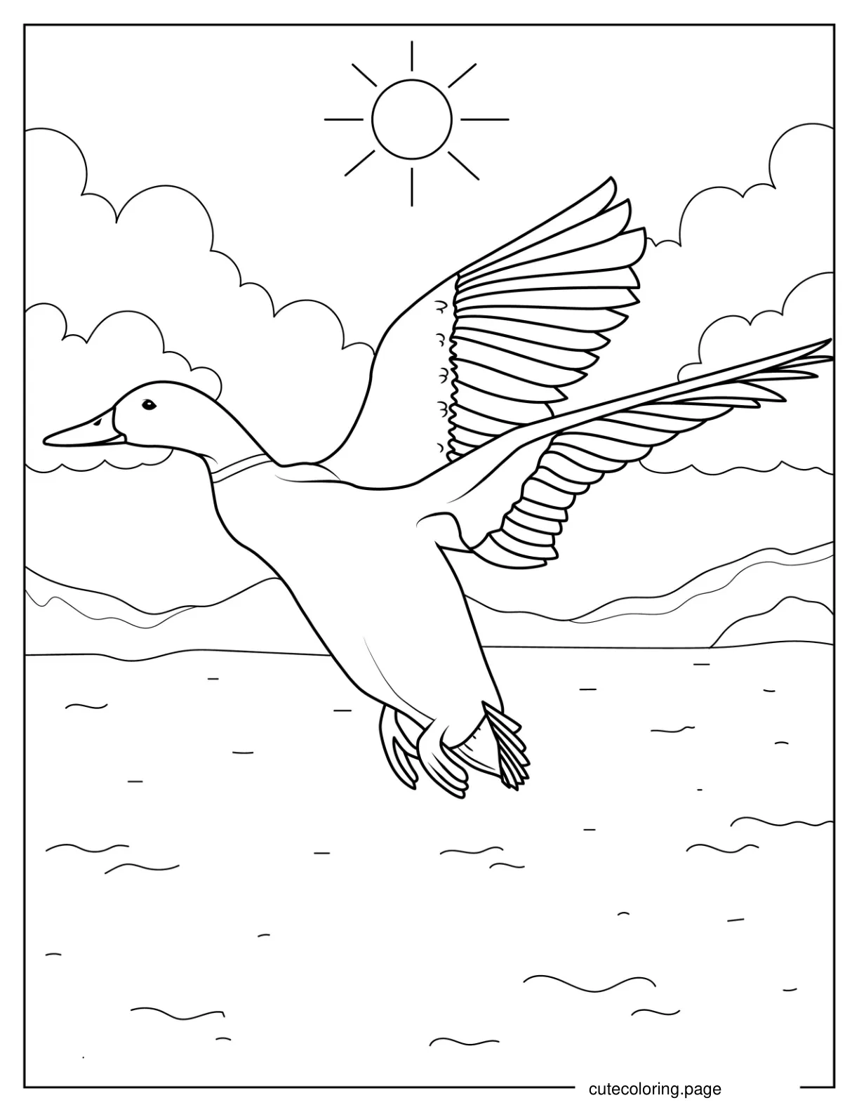 Duck With Wings Open Ready To Fly coloring page