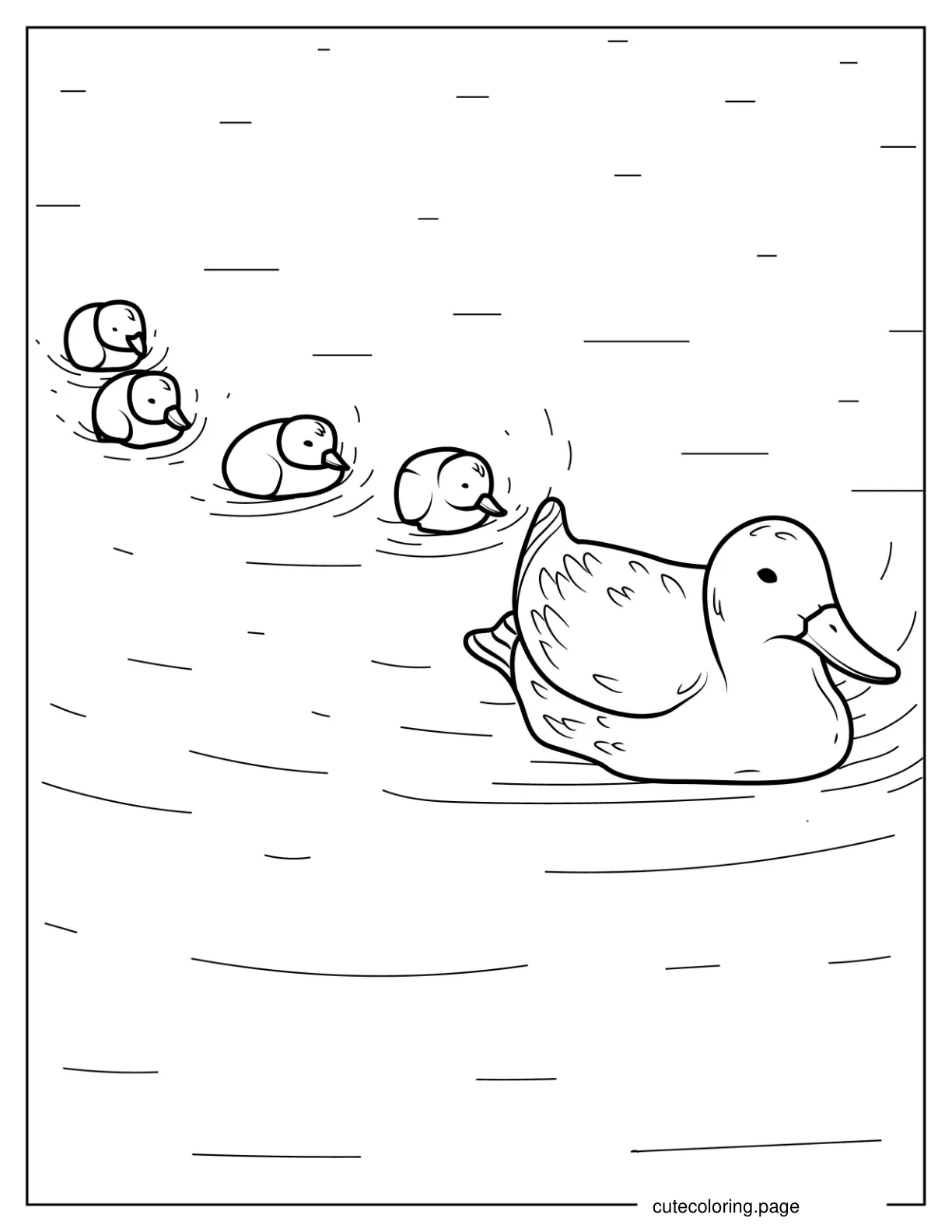 Ducklings Following Mom In The Pond coloring page