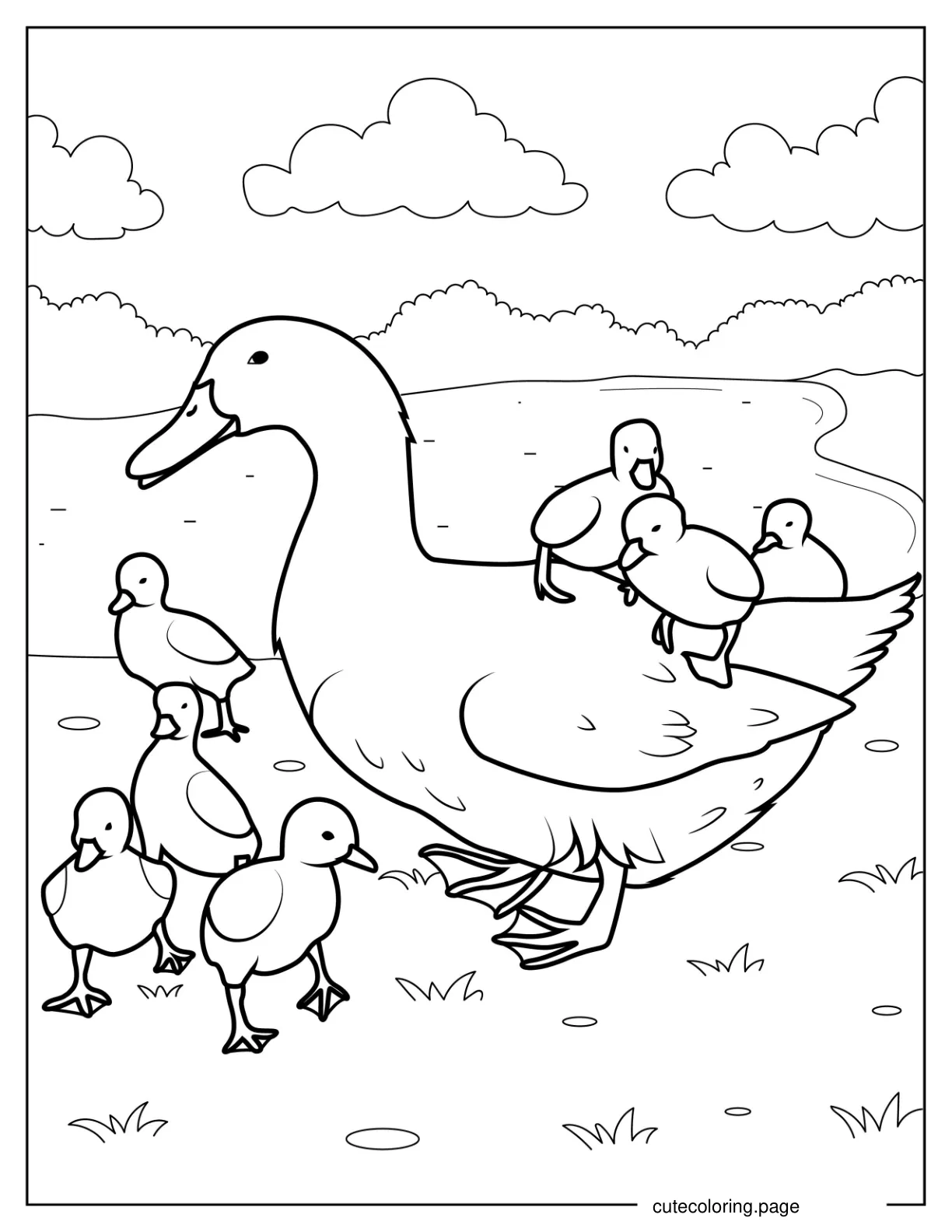 Mother Duck With Flock Of Ducklings coloring page