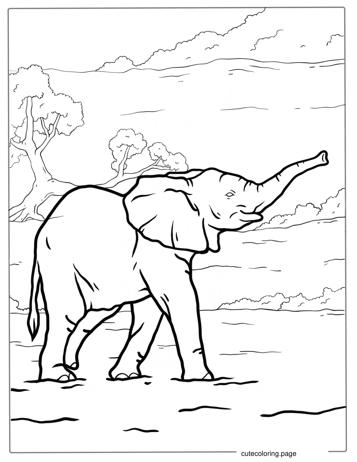 Adult Elephant Walking In African Safari coloring page