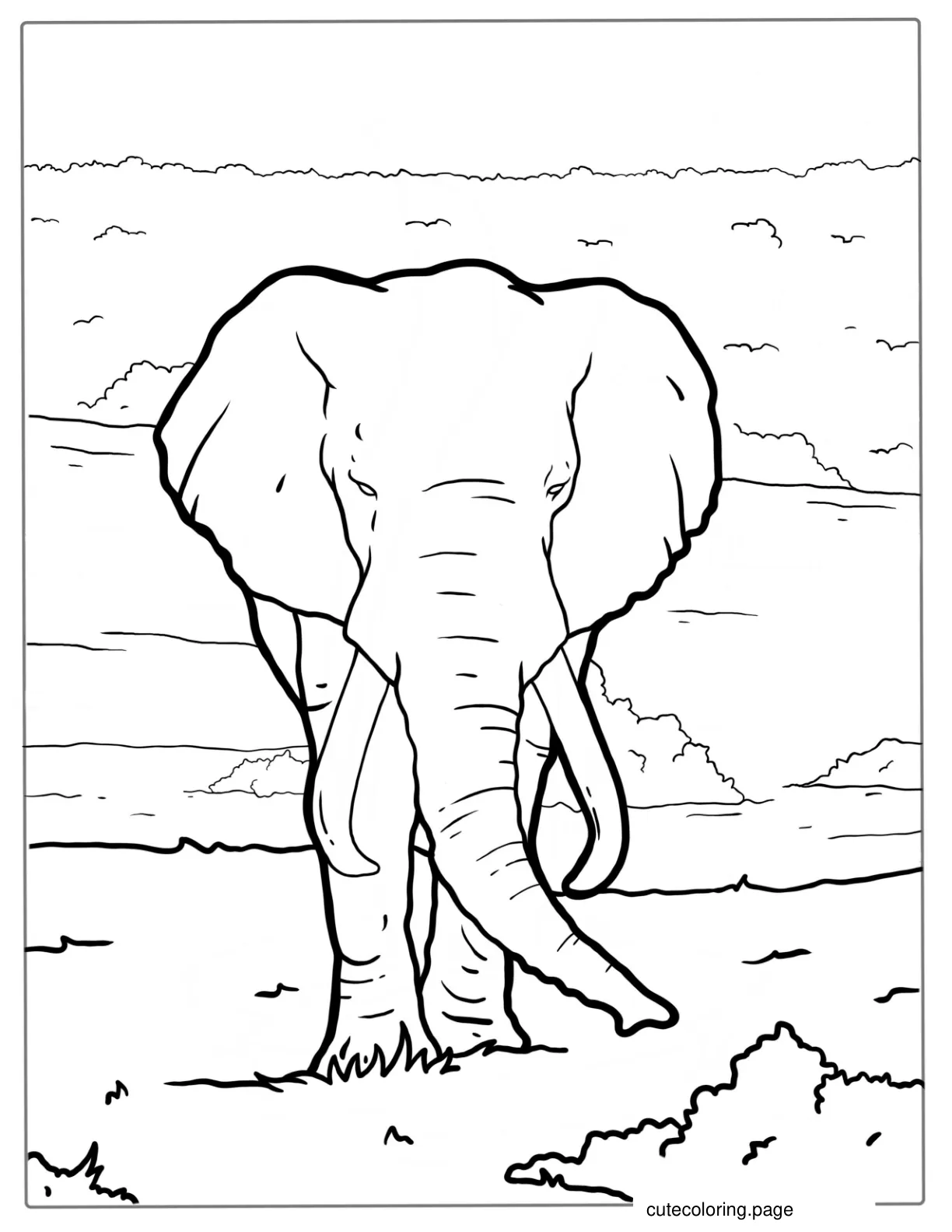 African Bush Elephant Walking On Plains coloring page