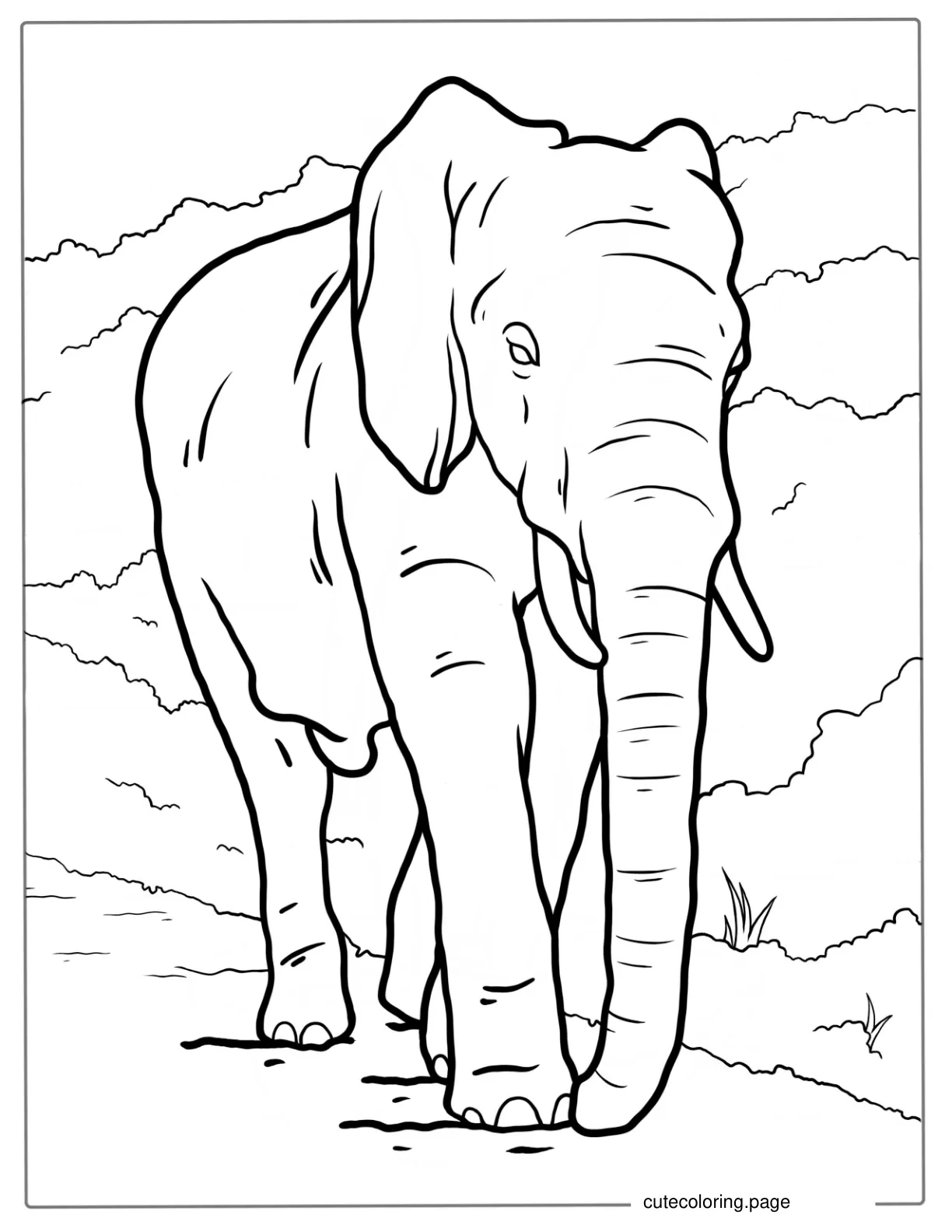 Big Elephant With Tusks Walking coloring page