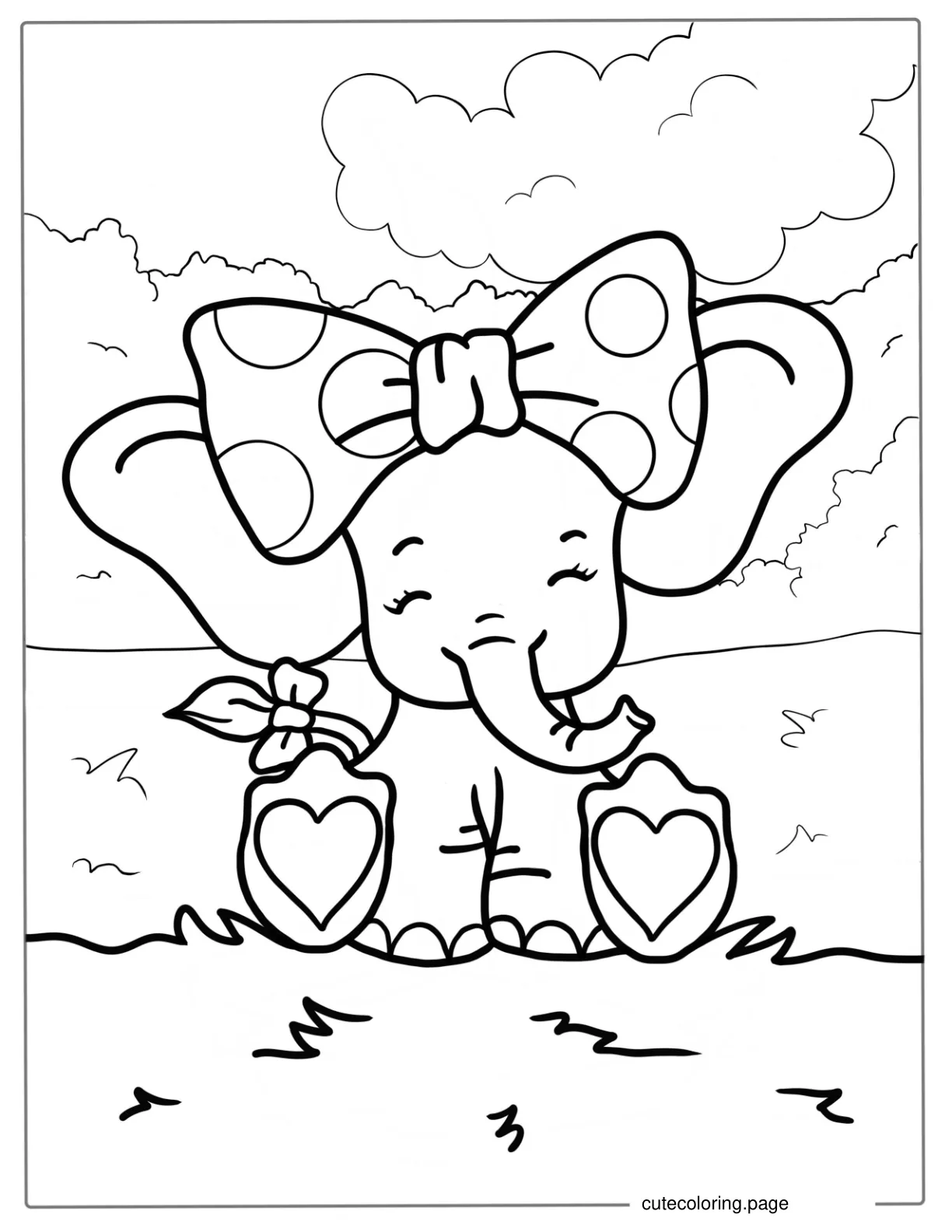 Cute Baby Elephant With Bow Coloring coloring page