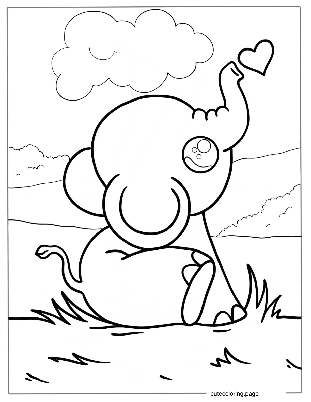 Cute Kawaii Elephant Coloring Sheet For Toddlers coloring page