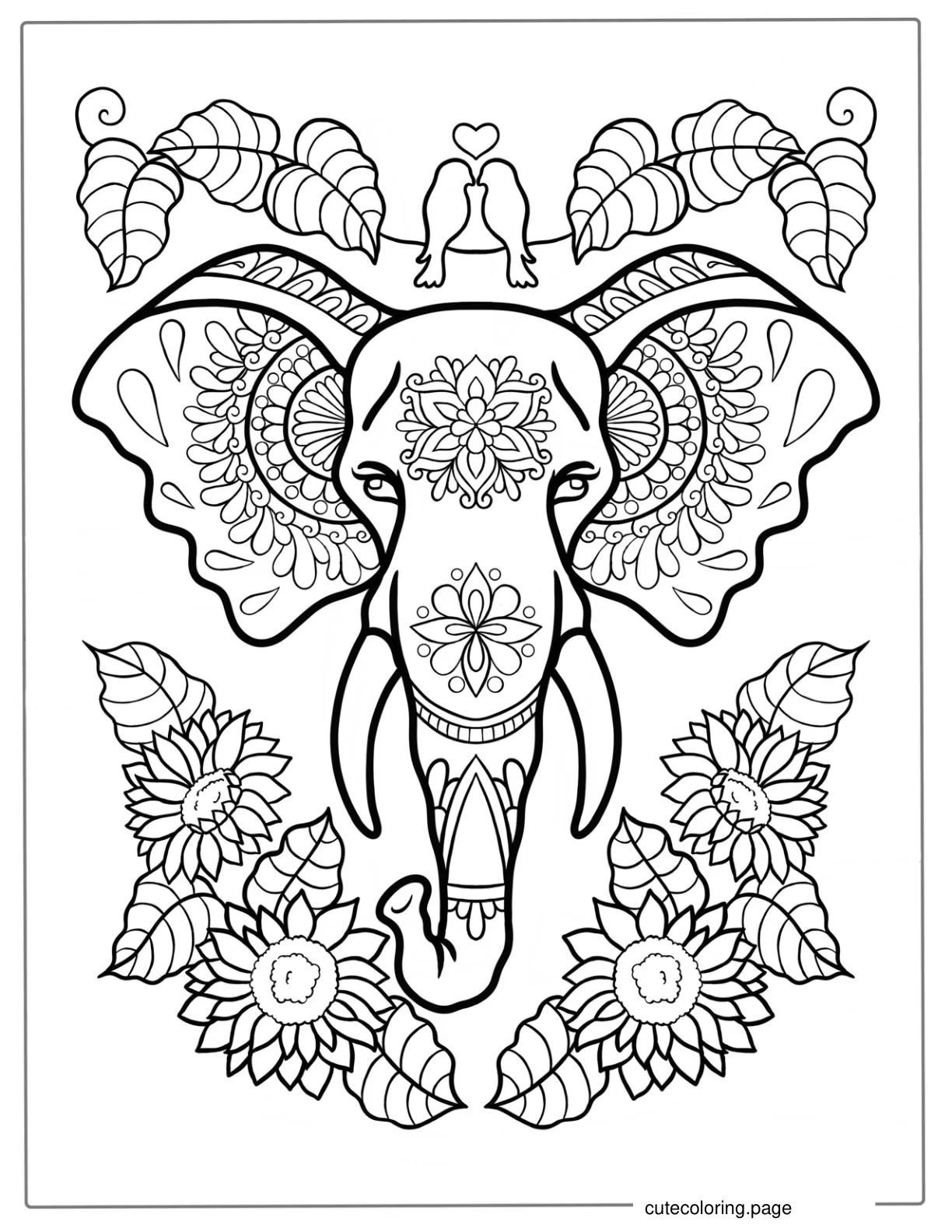 Detailed Mandala Elephant Coloring For Adults coloring page