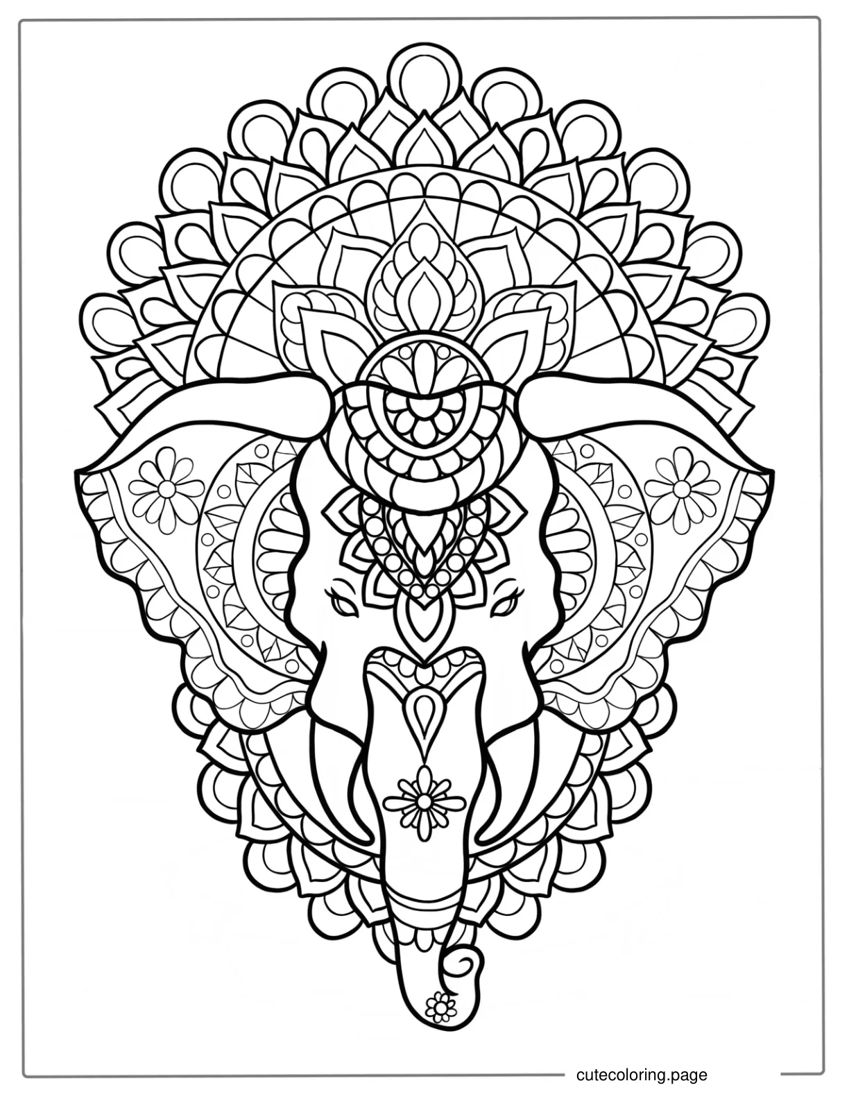 Detailed Mandala Elephant To Color With Tusks coloring page