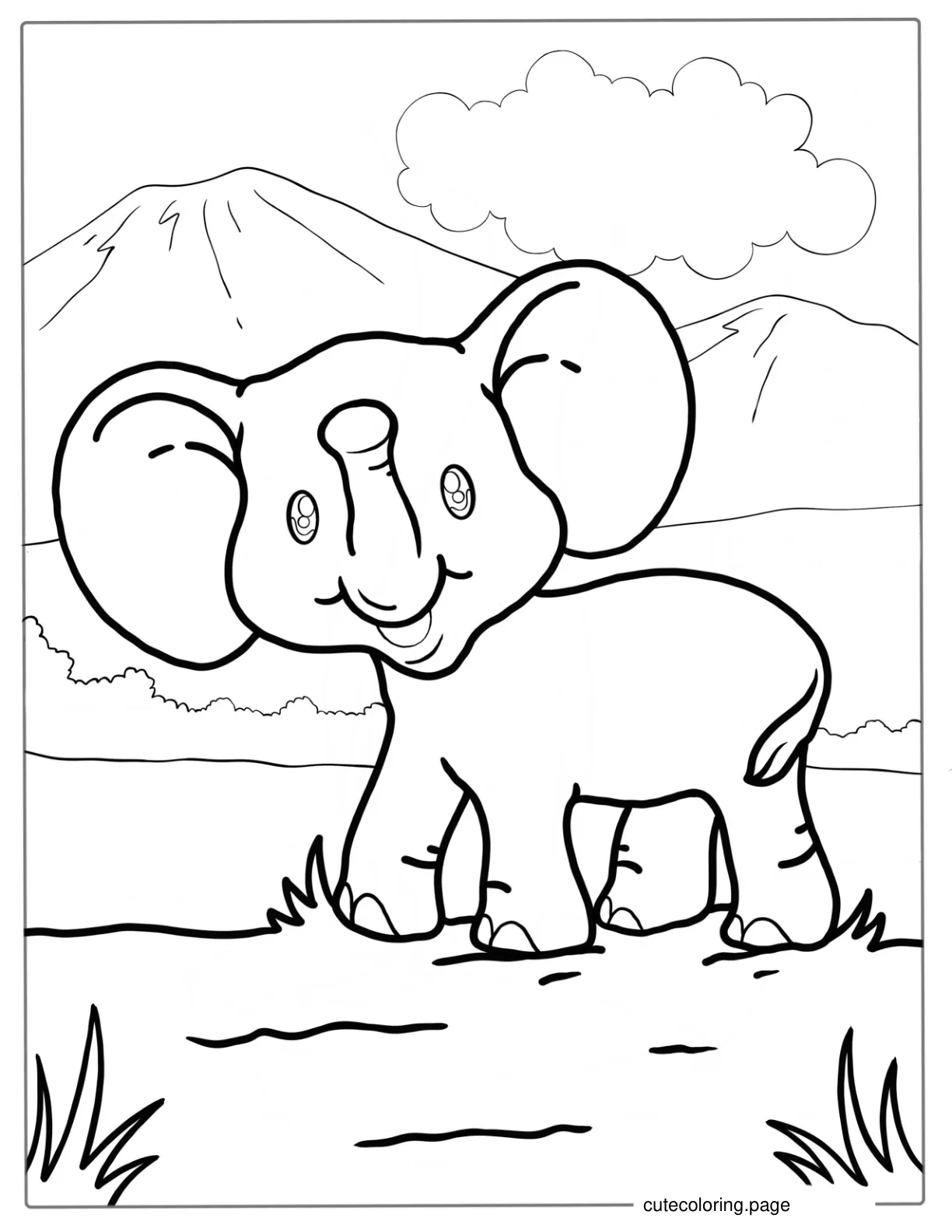 Easy Cartoon Elephant To Color coloring page