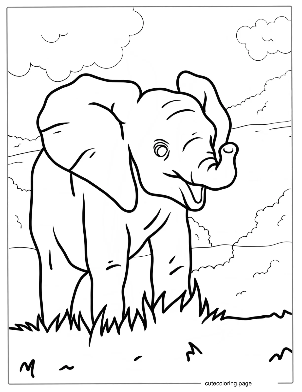 Easy Cute Elephant To Color For Kids coloring page