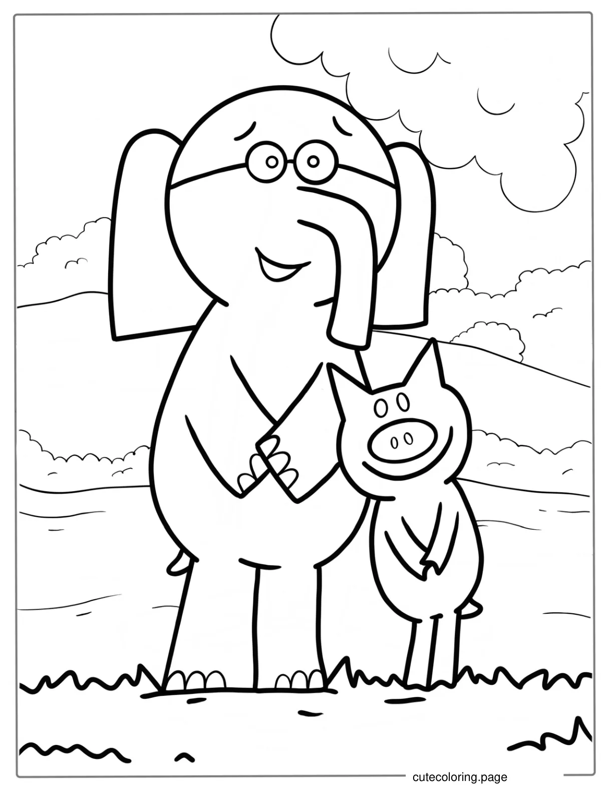 Elephant And Piggie Book Characters Coloring For Kids coloring page